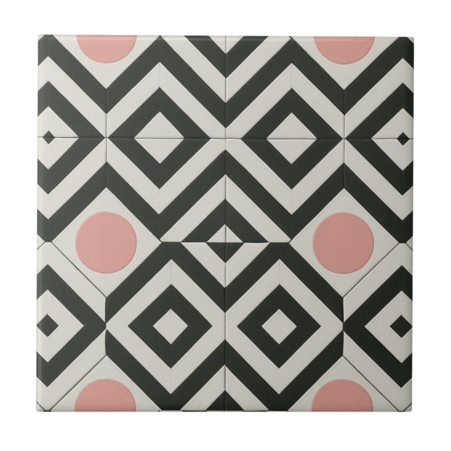 Carreau Motif géométrique noir blanc rose (Devant)