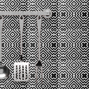Carreau Motif géométrique noir et blanc dans le style Op A