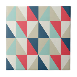 Carreau Motif géométrique rétro de triangles rouges et ble