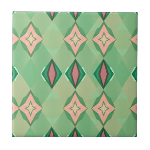 Carreau Motif géométrique rétro vert rose diamant étoile