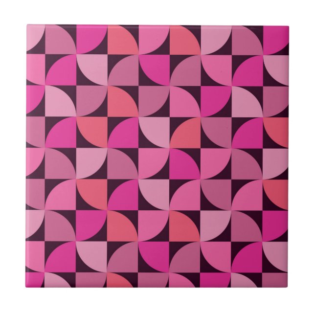 Carreau Motif géométrique rose moderne du milieu du siècle (Devant)