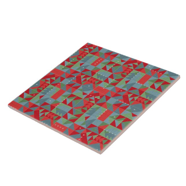 Carreau Motif géométrique rouge, gris et vert. (Côté)