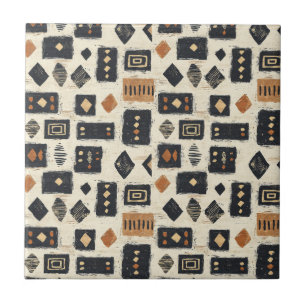 Carreau Motif géométrique rustique en boue de Mali (2)