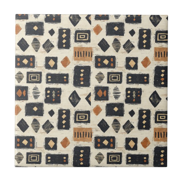 Carreau Motif géométrique rustique en boue de Mali (2) (Devant)
