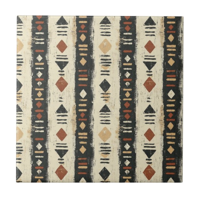 Carreau Motif géométrique rustique en boue séchée (4) (Devant)