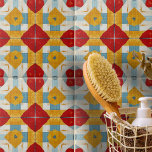 Carreau Motif géométrique texturé jaune rouge<br><div class="desc">Ce carrelage en céramique présente un design dynamique et symétrique. La motif est composée de diamants rouges audacieux au centre, entourés de formes de diamants jaunes avec des coutures centrales. Ces formes créent un contraste saisissant entre elles. Les bandes bleues se croisent à angle droit autour des diamants jaunes, les...</div>
