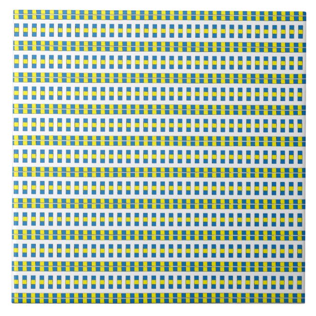 Carreau Motif géométrique tribal bleu, jaune et blanc (Devant)