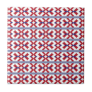Carreau Motif géométrique tribal rouge, bleu et blanc