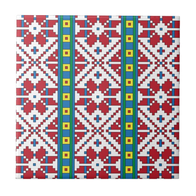 Carreau Motif géométrique tribal rouge, bleu et blanc étoi (Devant)