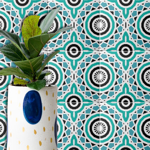 Carreau Motif géométrique turquoise tribal noir et blanc