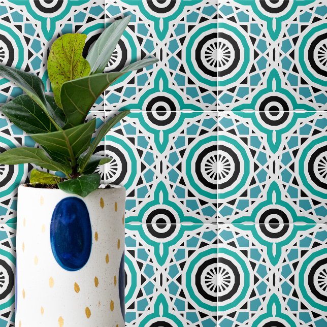 Carreau Motif géométrique turquoise tribal noir et blanc (Créateur téléchargé)