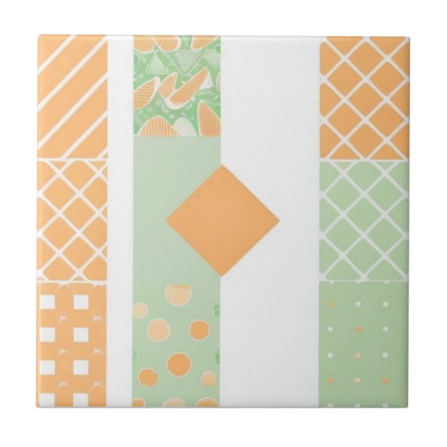 Carreau Motif géométrique vert et orange (Devant)