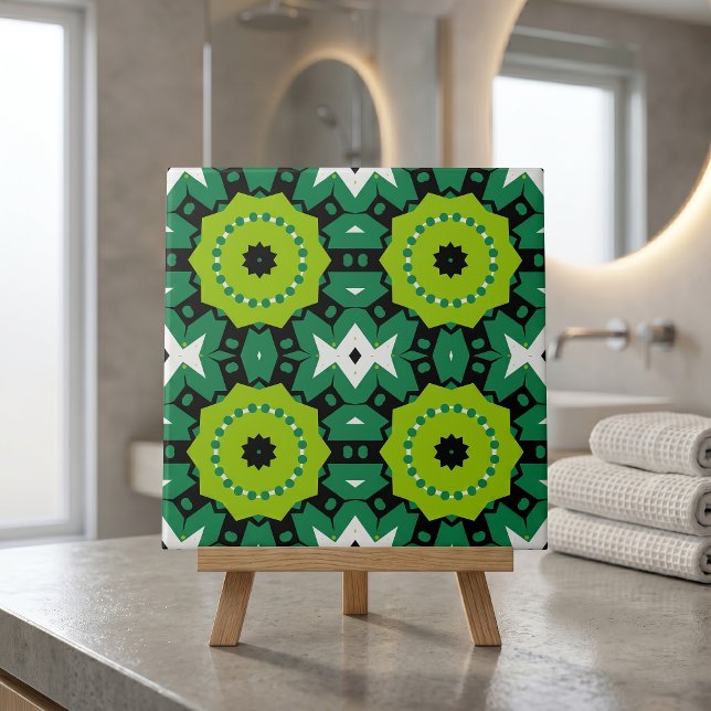Carreau Motif géométrique Vibrant Lime Vert noir et blanc (Créateur téléchargé)