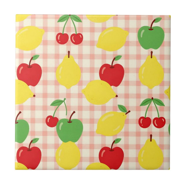 Carreau Motif Gingham de Fruits Mignons (Devant)