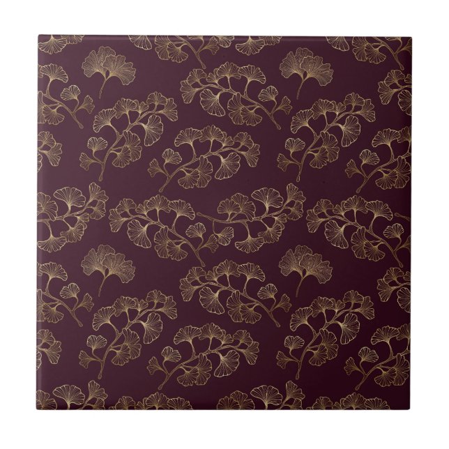 Carreau Motif Ginkgo Bourgogne Moderne (Devant)