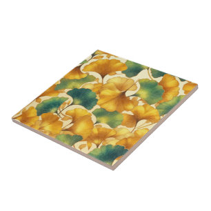 Carreau Motif Ginkgo Glow Golden et Green Leaf