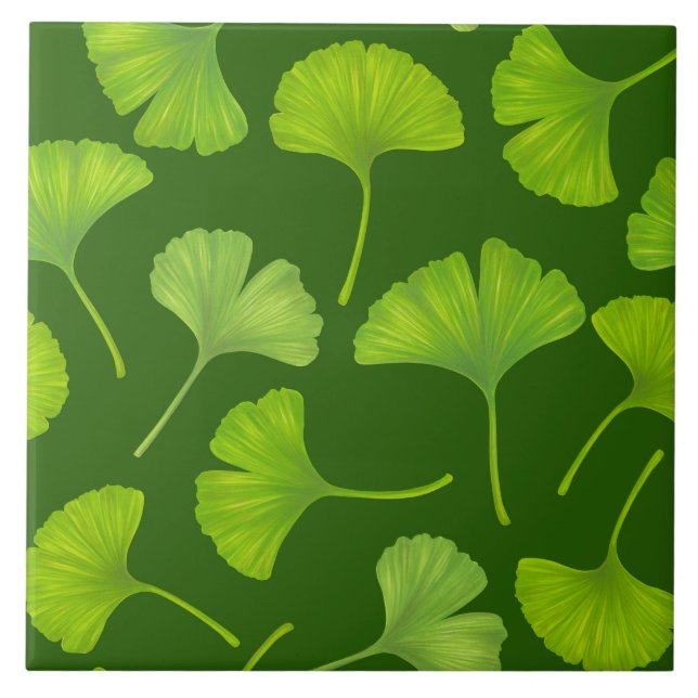 Carreau Motif Ginkgo sur vert foncé (Devant)