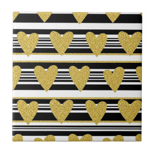 Carreau Motif Glam Cœur Or Rayure Noire (2)