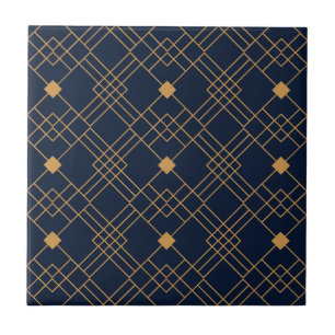 Carreau Motif Gold art déco sur arrière - plan bleu foncé