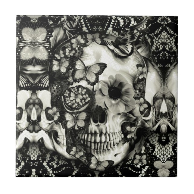 Carreau Motif gothique victorien de crâne de dentelle (Devant)