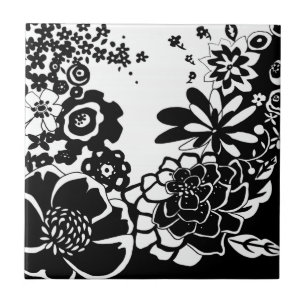 Carreau Motif graphique de jardin floral noir et blanc