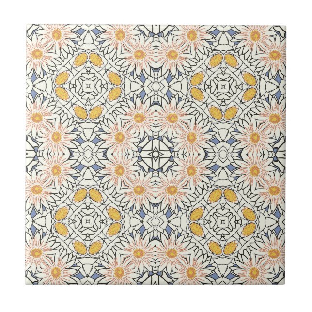 Carreau Motif graphique Retro Blue Orange Yellow Daisy (Devant)