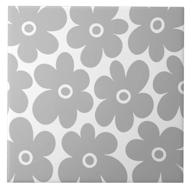 Carreau Motif Gris Retro Fleurs (Devant)