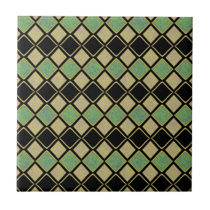 Carreau Motif Harlequin en Or, Vert et Noir