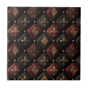 Carreau Motif Harlequin Fleur-de-Lis Touffeté Médiéval (1)
