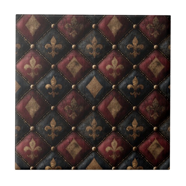 Carreau Motif Harlequin Fleur-de-Lis Touffeté Médiéval (1) (Devant)