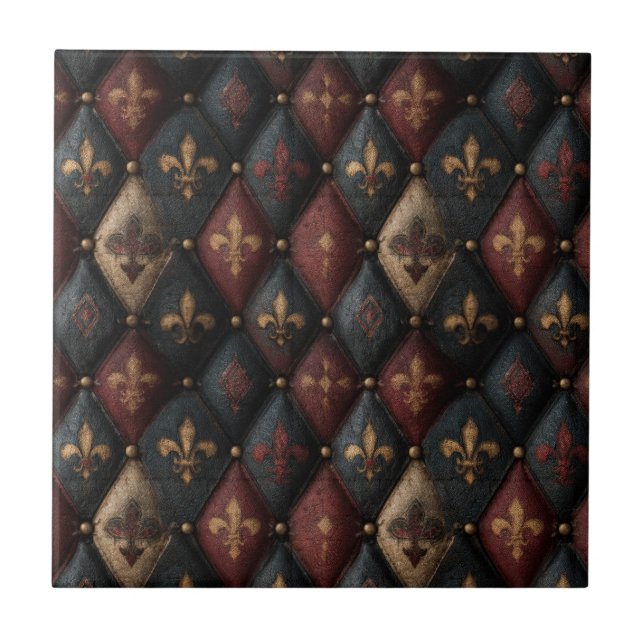 Carreau Motif Harlequin Fleur-de-Lis Touffeté Médiéval (2) (Devant)