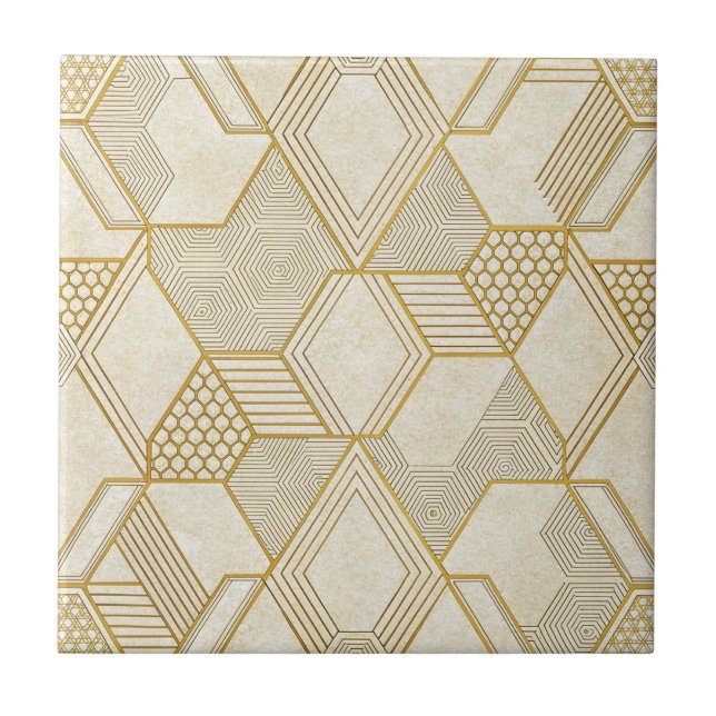 Carreau Motif hexagonal organique moderne | Crème et beige (Devant)