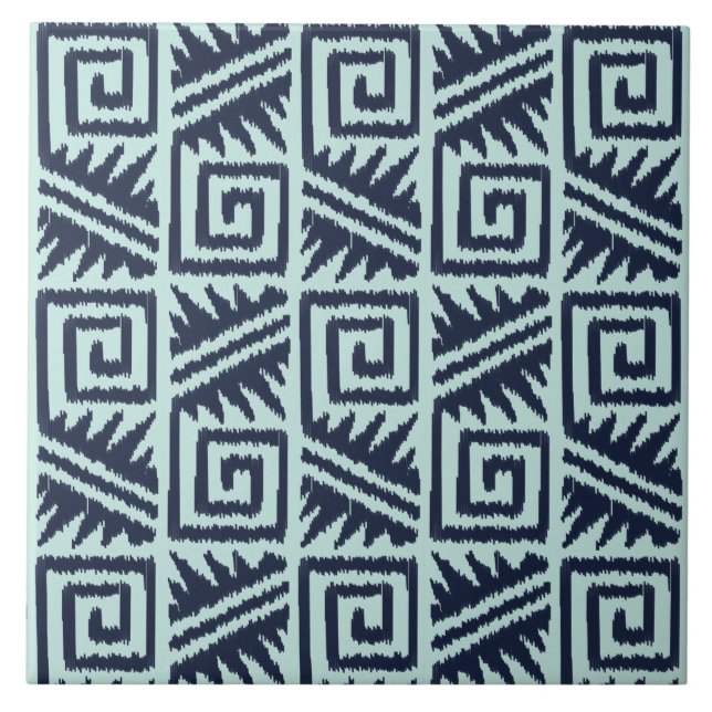 Carreau Motif Ikat Aztec - Indigo et bleu clair (Devant)