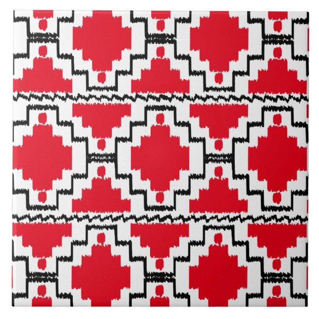 Carreau Motif Ikat Aztec - Rouge, Noir et Blanc (Devant)