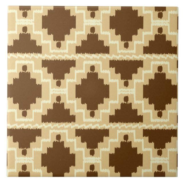 Carreau Motif Ikat Aztec - Tan, brun et crème (Devant)