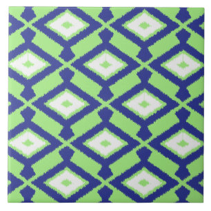 Carreau Motif Ikat - Vert, Indigo Bleu et Blanc