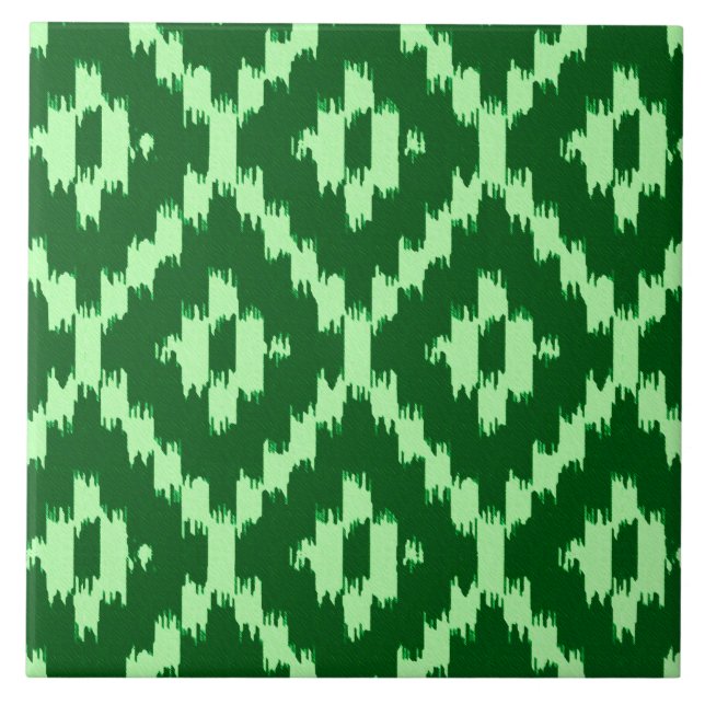 Carreau Motif Ikat - Vert pin et vert pâle (Devant)