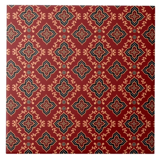 Carreau Motif indien géométrique rouge (Devant)