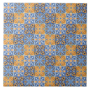 Carreau Motif italien bleu élégant et jaune marron