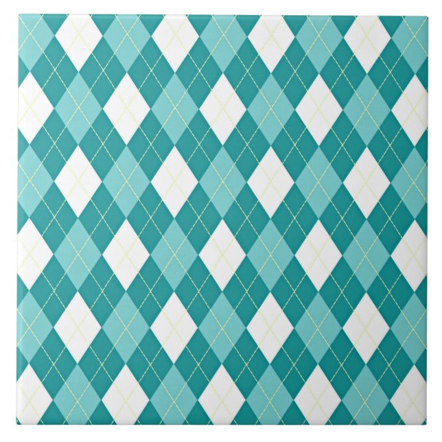Carreau Motif Jacquard bleu turquoise et blanc (Devant)