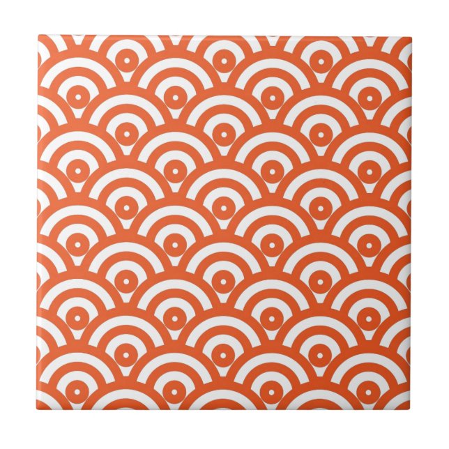 Carreau Motif japonais orange et blanc d'abrégé sur vagues (Devant)