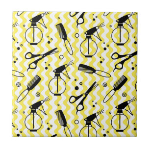 Carreau Motif jaune d'outil de coiffeur