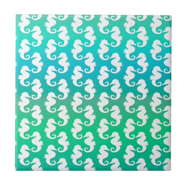 Carreau Motif joli hippocampe sur bleu vert (Devant)