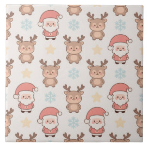 Carreau Motif joli Père Noël et rennes
