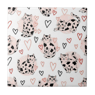 Carreau Motif jolis chats kawaii roses et coeurs (4)