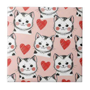 Carreau Motif jolis chats kawaii roses et coeurs (8)