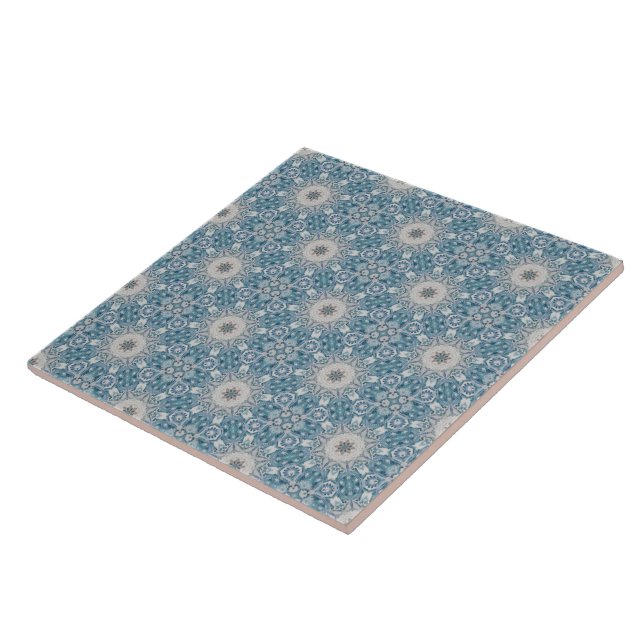 Carreau Motif Kaleidoscope bleu blanc gris (Côté)