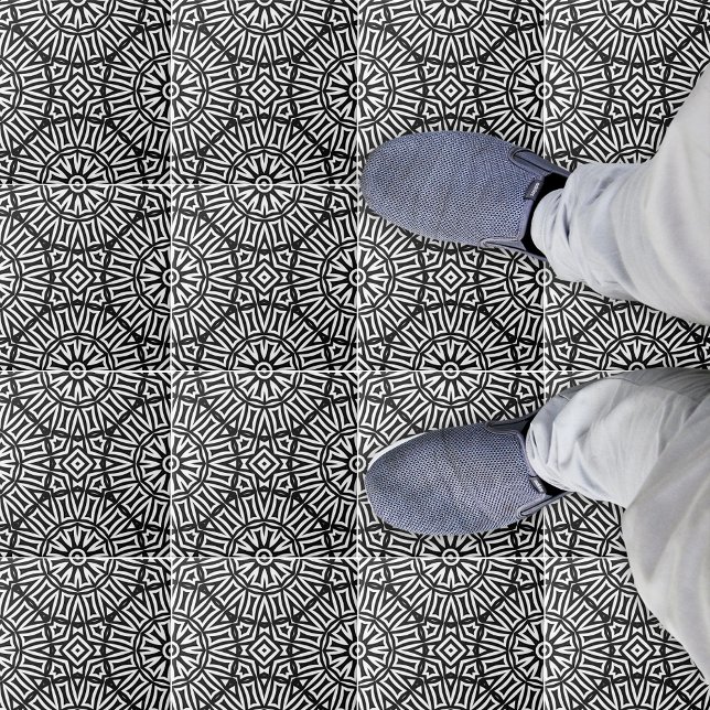 Carreau Motif kaléidoscopique géométrique noir et blanc (Créateur téléchargé)