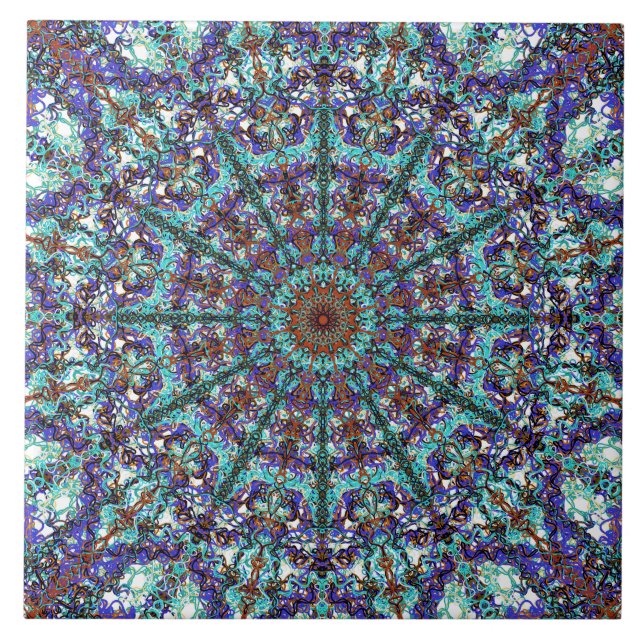 Carreau Motif lacé par mandala de turquoise de Boho (Devant)