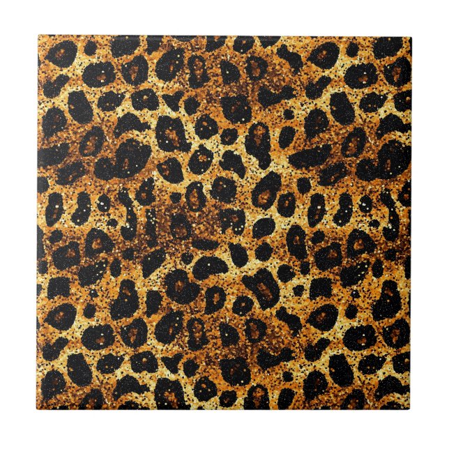 Carreau Motif Léopard Brun Doré Pailleté Luxe (Devant)